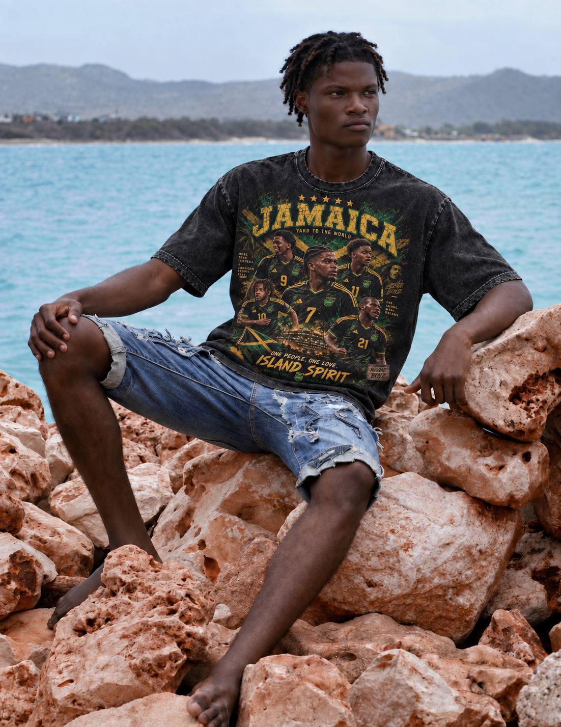 Jamaica Island Spirit Vintage Football Tee